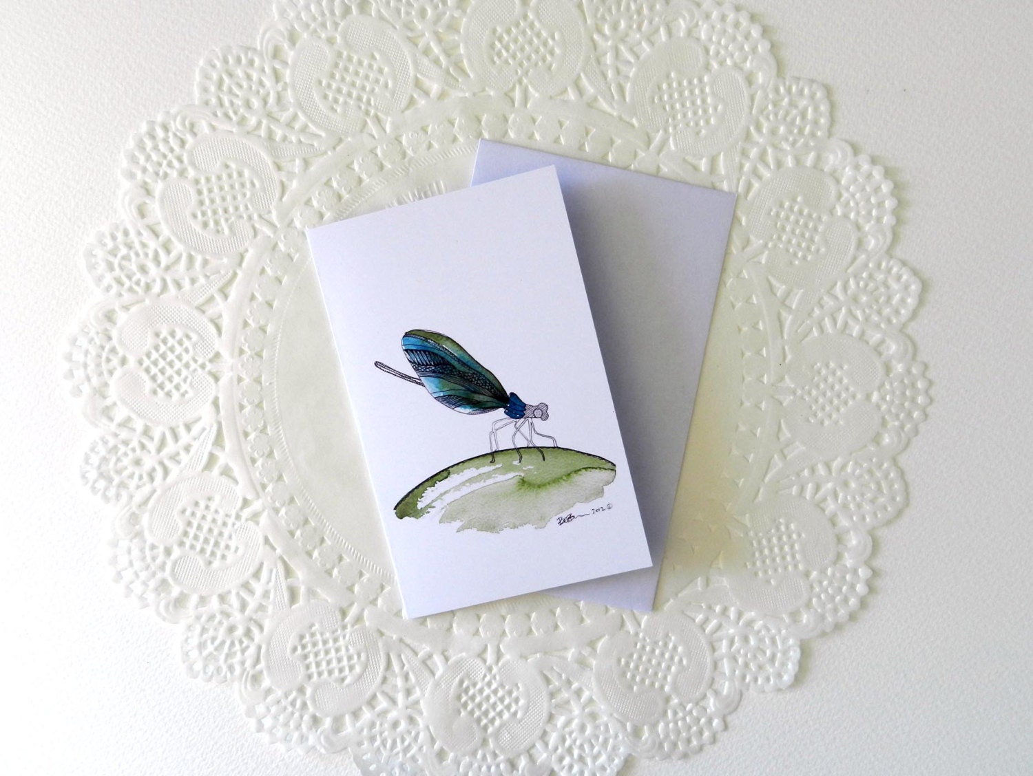 Dragonfly Greeting Card. From original ink pen & watercolour drawing.