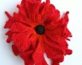 Felt Red Orange  Unique Felted Flower Brooch Handmade Merino Wool Lava High Fashion Valentine's Day