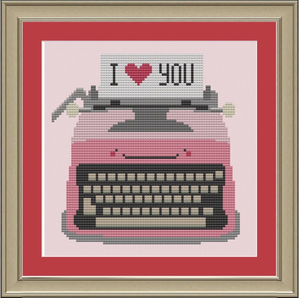Typewriter "I love you": cute cross-stitch pattern
