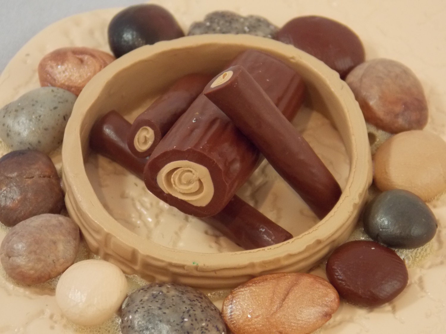Mini FIRE PIT PATIO Sandstone Color - Polymer Clay - Made to Order - for Fairy or Gnome Garden or Terrarium or Dollhouse