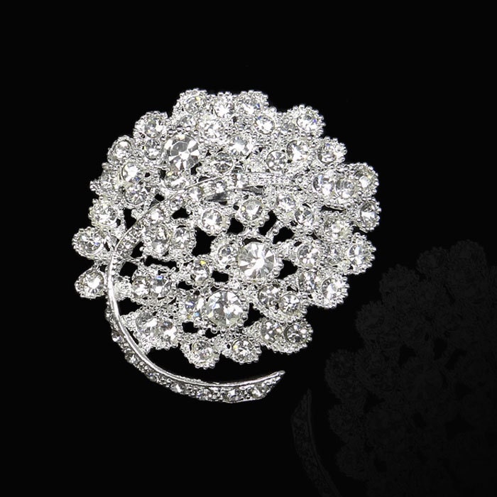 Vintage Inspired Bridal Brooch Pin, Clear Swarovski Crystal Rhinestone Brooch Wedding Bridesmaid Jewelry Floral-126377303