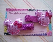 Adorable  Handmade Hair Clip - Sequin Minnie Mouse Set of two with Bow - Purple