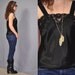Vintage 1970s Shimmery Black Satin Charmeuse Camisole Shiny Black Lace Tank Top Lingerie