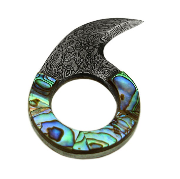 Damascus Karambit Kerambit Pencak Silat Talon Ring Knife with Abalone ring - Hand Forged