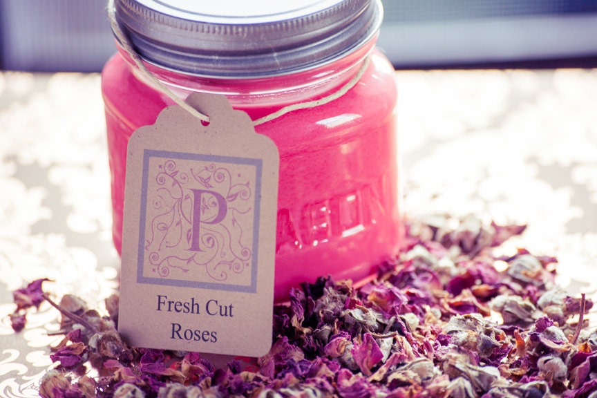 Fresh Cut Roses Scented Soy Candle in 8oz Mason Jar