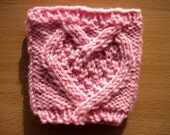 Pink Heart Cup Cozy, Reuseable, Hand Knit Sleeve for Hot Beverage, Tea, or Coffee - Valentine's Day Sweetheart Gift