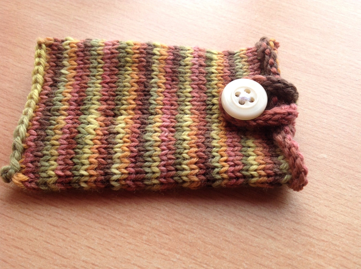 Knit Harvest Colors Gift Card and Business Card Holder, Small Credit Card Wallet with Button closure