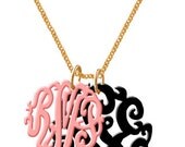 Hand Made Custom Pink Black Monogram Initials Personalized K Love Jewelry  Acrylic    Necklace  Pendant   Bracelet   Earrings  Keychain