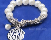 Monogram Bracelet Hand Made Custom Silver Mirror Initials Personalized K Love Jewelry  Acrylic     Bracelet   Earrings  Keychains