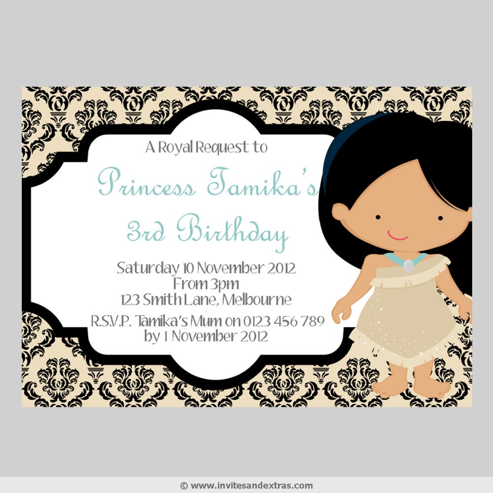 Printable Indian Princess Personalised Invitation Il_570xn