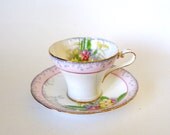 Vintage Aynsley Fine Bone China Corset Hand Painted White with Pink Floral Teacup - England - Circa 1930's