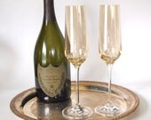 Vintage Crystal Amber Iridescent Champagne Toasting Flutes - Set of 2