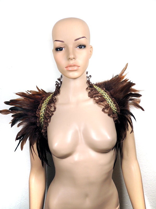 Steampunk feather shrug in brown shoulder wrap Burlesque Goth