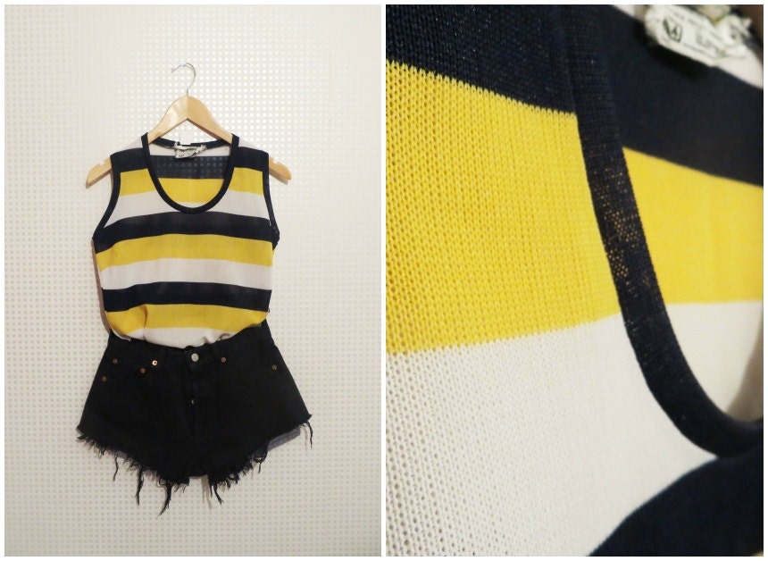 Retro Striped Festival Vest // Yellow, White, Navy Stripes