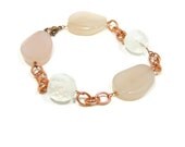 Pink / White / Copper  Bracelet, Pink Stone Beads, White Crystal Beads, Vintage Copper Chain, Upcycled Vintage Jewelry