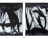 FREE SHIPPING Double Set Acrylic Paintings Chic Beautiful Black White Large Abstract Textured Original Painting