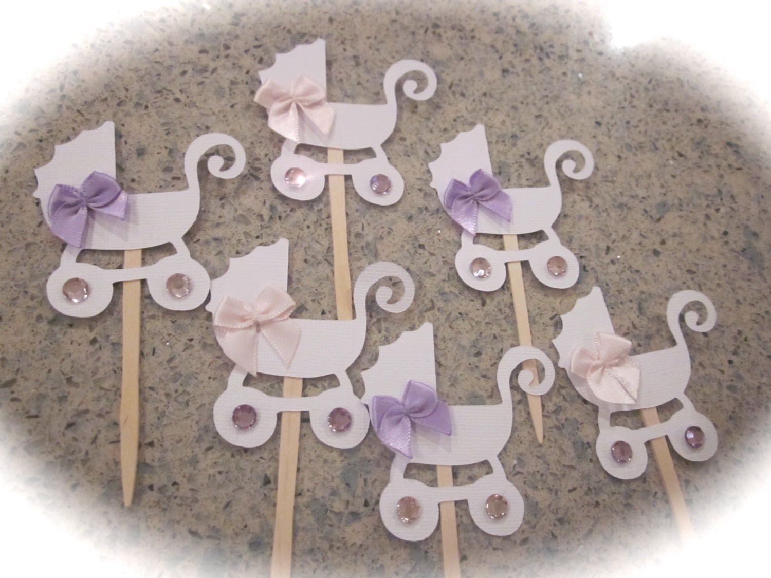Mini Onesie Cupcake cake toppers baby shower decoration and baby carriage stroller toppers BABY GIRL pink grey white