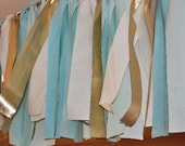 Aqua blue and gold hand dyed Fabric "rag" garland - Wedding & Party decor, photo backdrop