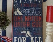 Distressed Wood Word Sign Salvaged Vintage Architectural Feel The Pledge of Allegiance Patriotic 4th of July 11"x22"