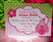 Pink and Green Ladybug Invitation-Ladybug Party-Pink and Green Ladybug Birthday-Printable Pink and Green Ladybug Invitation