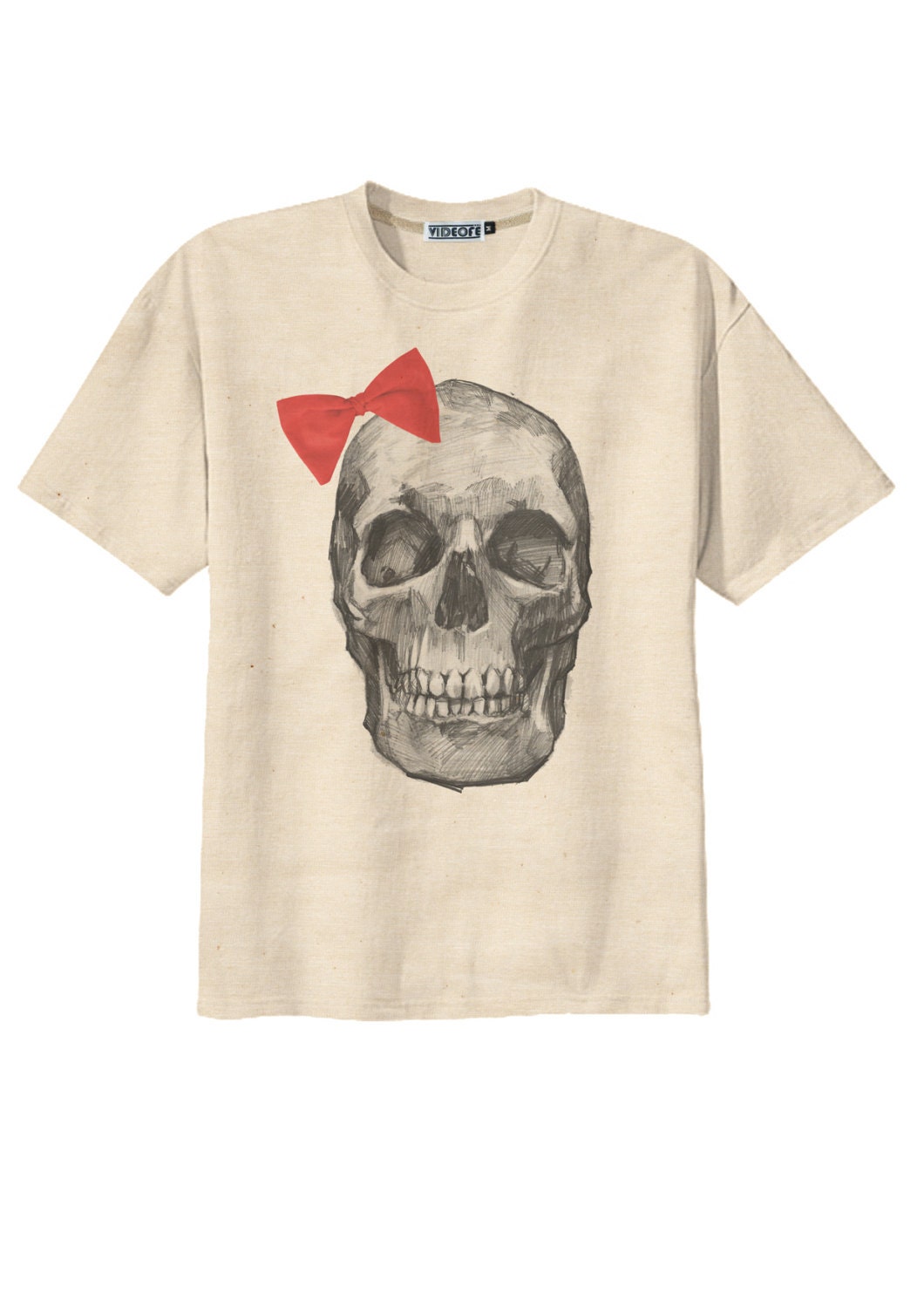 Retro Skull Red Bow Emo Punk Rock T-Shirt Tee Organic Cotton Vintage Look Size S M L