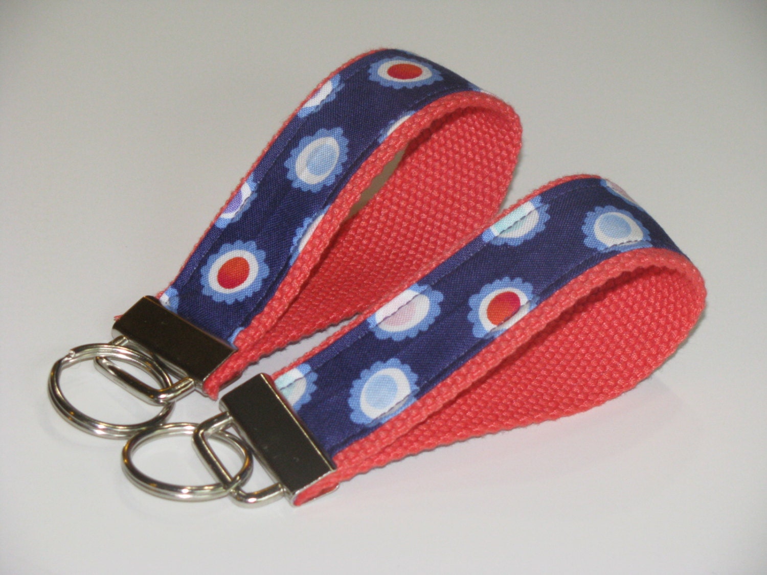 Navy Dotty Flowers Key Chain