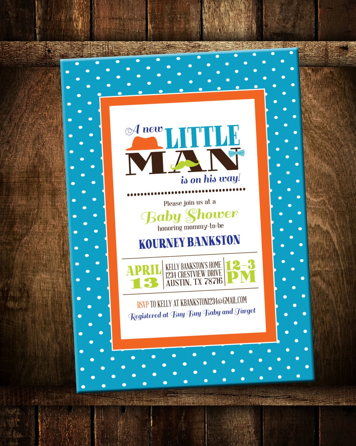 Little Man Baby Boy Shower Invitation- 5x7