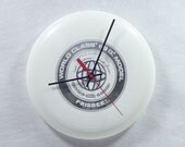 Handmade Upcycled Vintage World Class White Frisbee Wall Clock Office Home Decor For Him, Free Priority Shipping Included