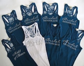 8 Bridal Entourage Tank Top Bridesmaid Shirt. Half Lace.  Team Bride, Bachelorette Party. White, Black, Blue, Purple, Pink, Yellow, Coral