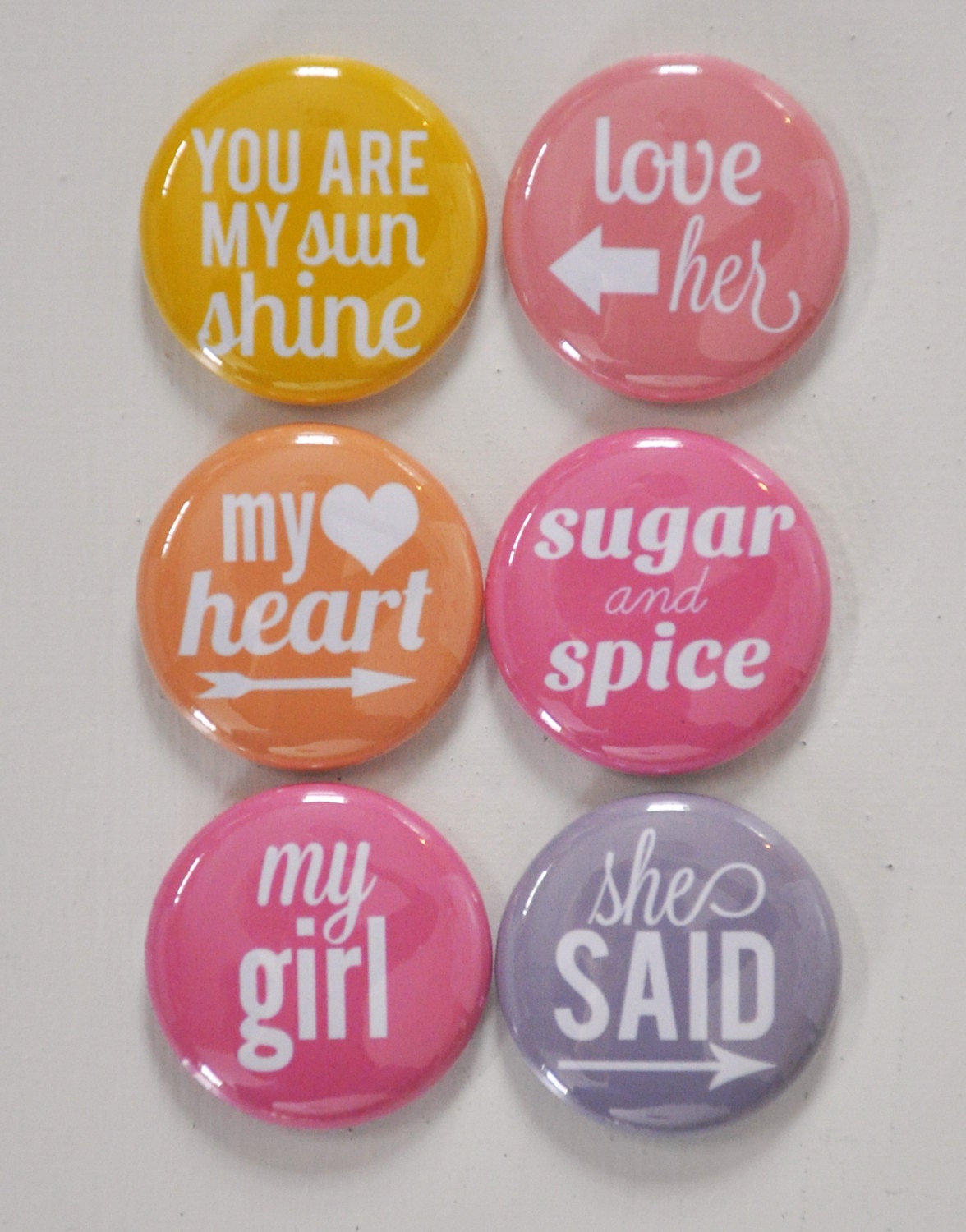 Set of 6 Girl Themed Flair Craft Badges Pins
