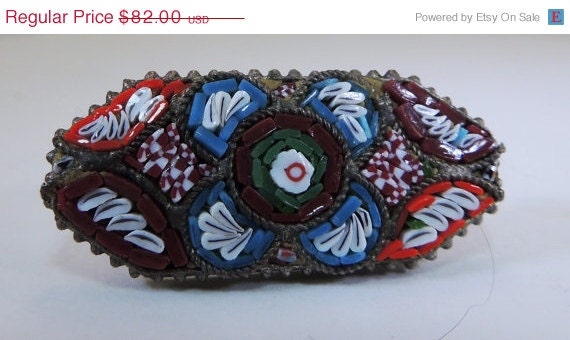 50% SALE Vintage Italian Micromosaic Made By Hand in Italy Oblong Silver