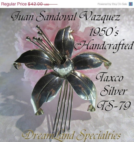 50% SALE Silver Lilly Brooch Mid Century by Juan Sandoval Vazquez