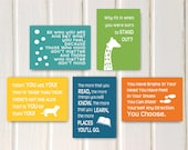 Dr Seuss Quotes Prints Childrens Kids Wall Art Set of (5) 8" x 10" prints Glass Blue Lime Yellow Orange Sea Blue Nursery  Playroom