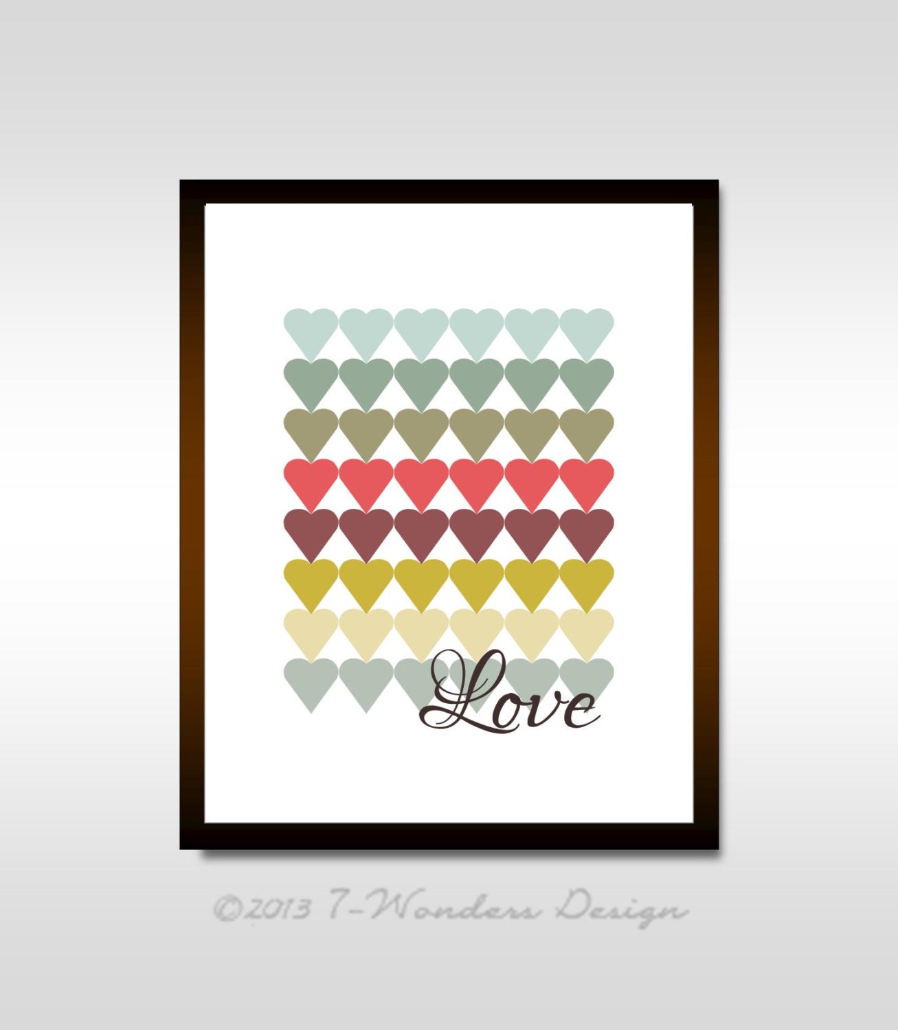 LOVE Hearts Inspirational Prints Modern Home Decor -11" x 14" Seafoam, Coral, Rain, Yellow, Gray Weddings Couples Family Gift guide