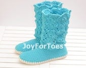 Lace Crochet Boots for the Street Outdoor Shoes Boots Made to Order Blue Cotton Candy