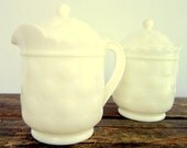 Vintage 1960s Plastic Cream & Sugar Set, Faux Hobnail Milk Glass, Play Kitchen, Pretend