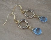 Wire Wrapped Knot Hoop Link Drop Earrings, Blue Glass Drop Earrings, Tear Drop Earrings, Bridal Party Jewelry, Bridesmaids Gift