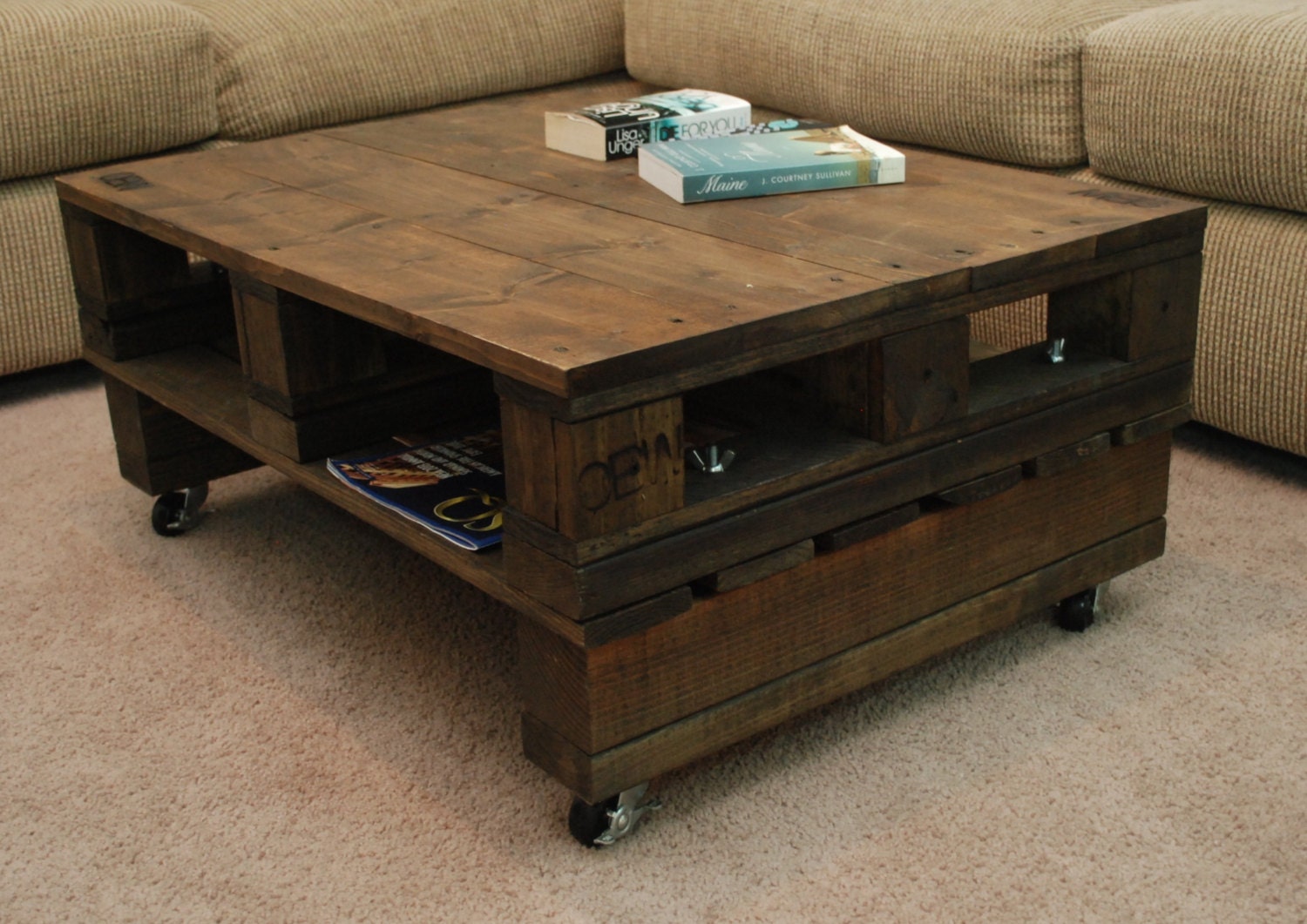 The Helena. Custom (made to order) Dark Stained Coffee Table. Made of reclaimed wood. Free Shipping.