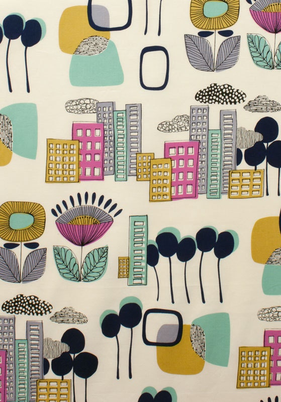 Mercer Tea by Alexander Henry - 1/2 Yard -  Floral Fabric - City Fabric - Navy - Quilt Fabric - Modern Quilt
