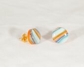 Orange turquoise earrings, handmade striped stud earrings, orange earrings, turquoise studs, polymer clay jewellery
