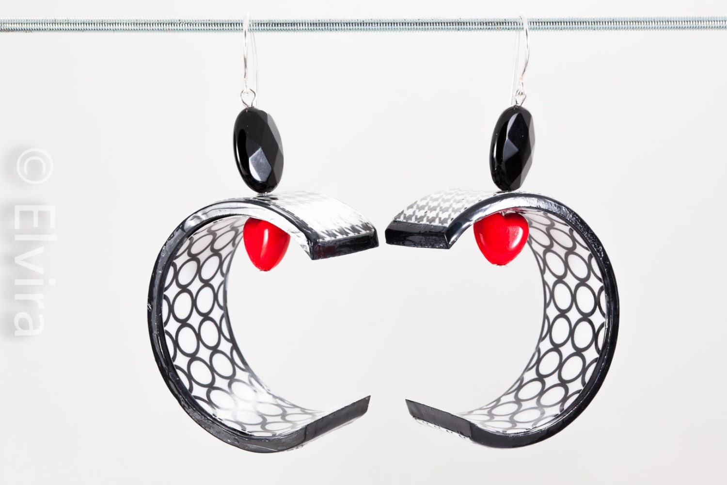 Black and white earrings, art jewelry, sophisticated dangle earrings, polymer clay earring, handmade jewelry, OOAK