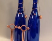 Set of 2 Cobalt Blue Wine Bottle Tiki Torch Lanterns - Tiki Torch, Hurricane Lamp, Night Light, Hanging Lantern, Oil Lamp