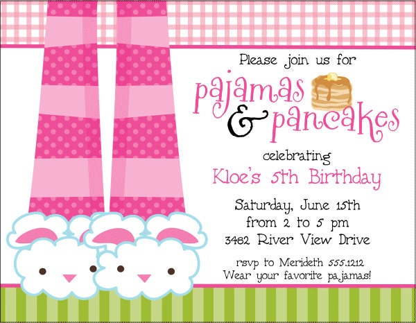 Kids Birthday Invitations-Pancakes & Pajamas KBI394 DIY