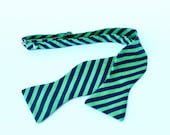 Bow Tie - Navy Green Preppy Stripe - Men's Self Tie - Freestyle Tie