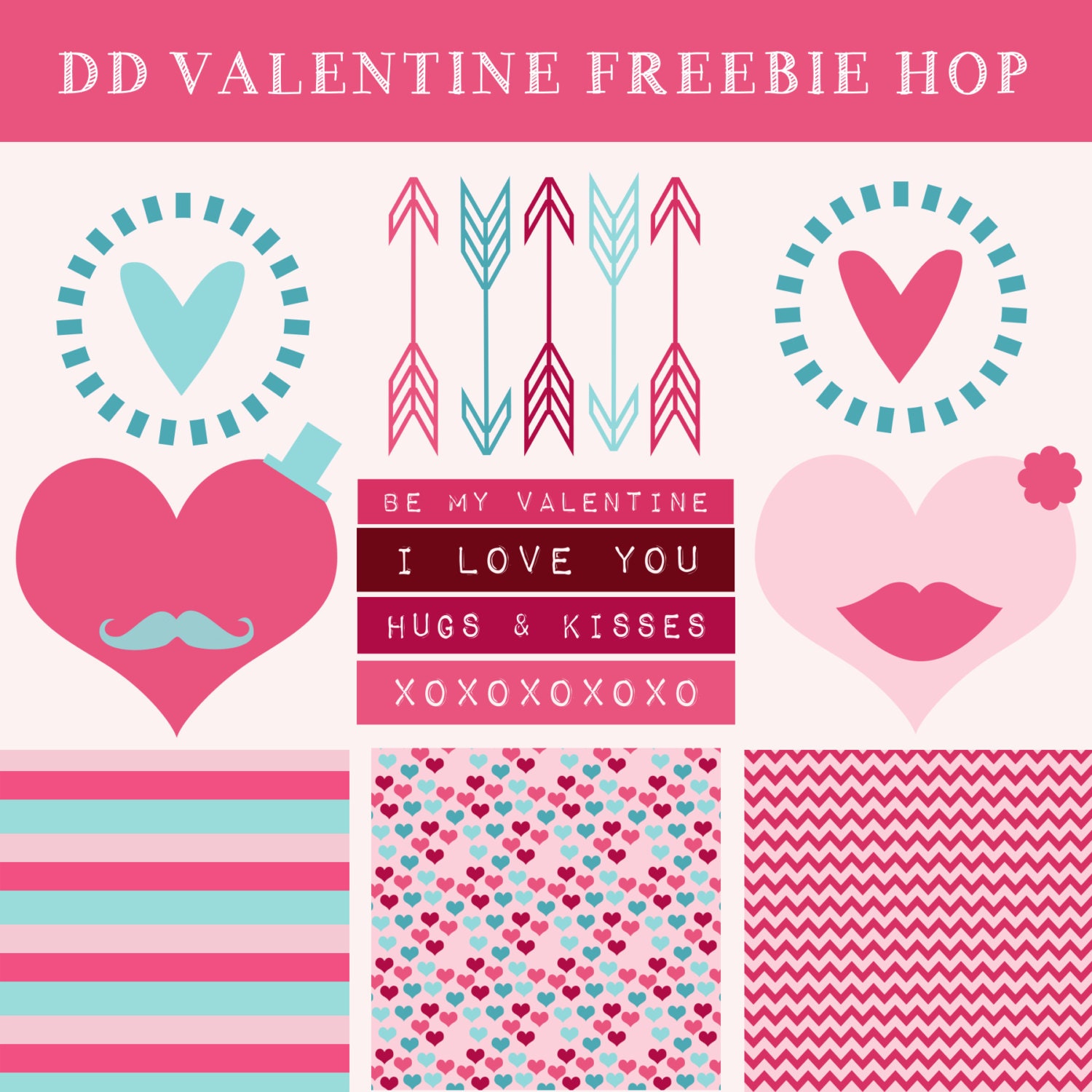 INSTANT DOWNLOAD // Digital Scrapbook Paper, Clip Art, Labels // Valentine's Day // Pink, Blue, Red Il_170x135