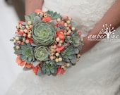 Succulent bouquet, rustic bouquet,bridal bouquet,bridal succulents, wedding scculents, mint and coral bouquet