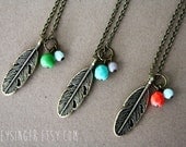feather necklace CHOOSE YOUR COLOR czech glass beads 18"