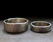 10% OFF 14k white gold custom rustic wedding band set, 8 mm and 5 mm