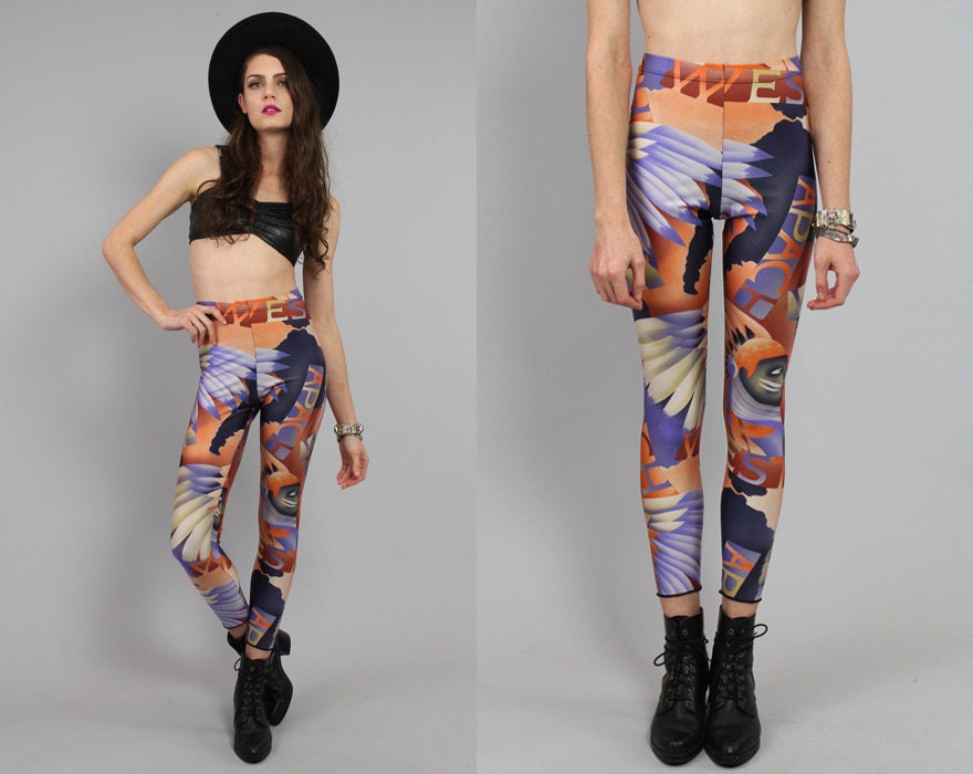 Vtg 90s Novelty Indian Navajo Native American  Abstract Leggings Pants XS-S