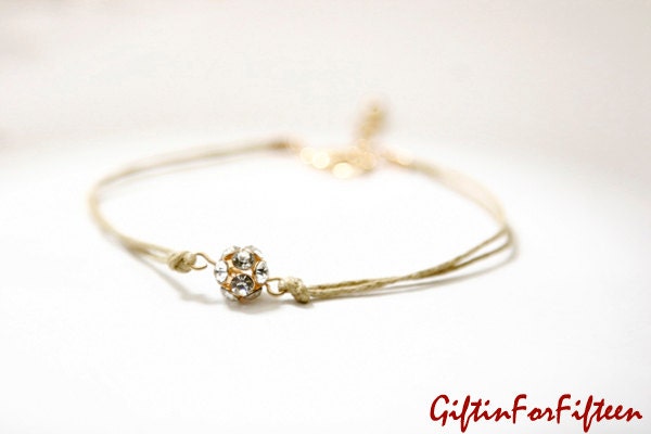 Rhinestone Bead Cord Bracelet Bangle Simple Everyday Modern Bridal Friendship Valentines Bithday Gifts OOAK Gifts by Giftin For Fifteen